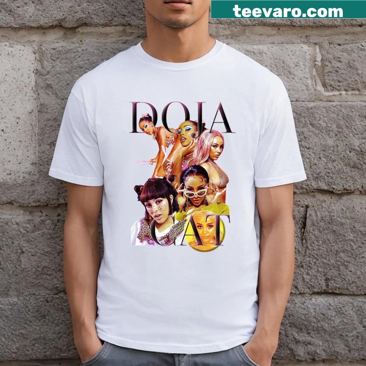 Abstract graphic t-shirt featuring the term 'Ddoojjaacaat' — on a men's t-shirt