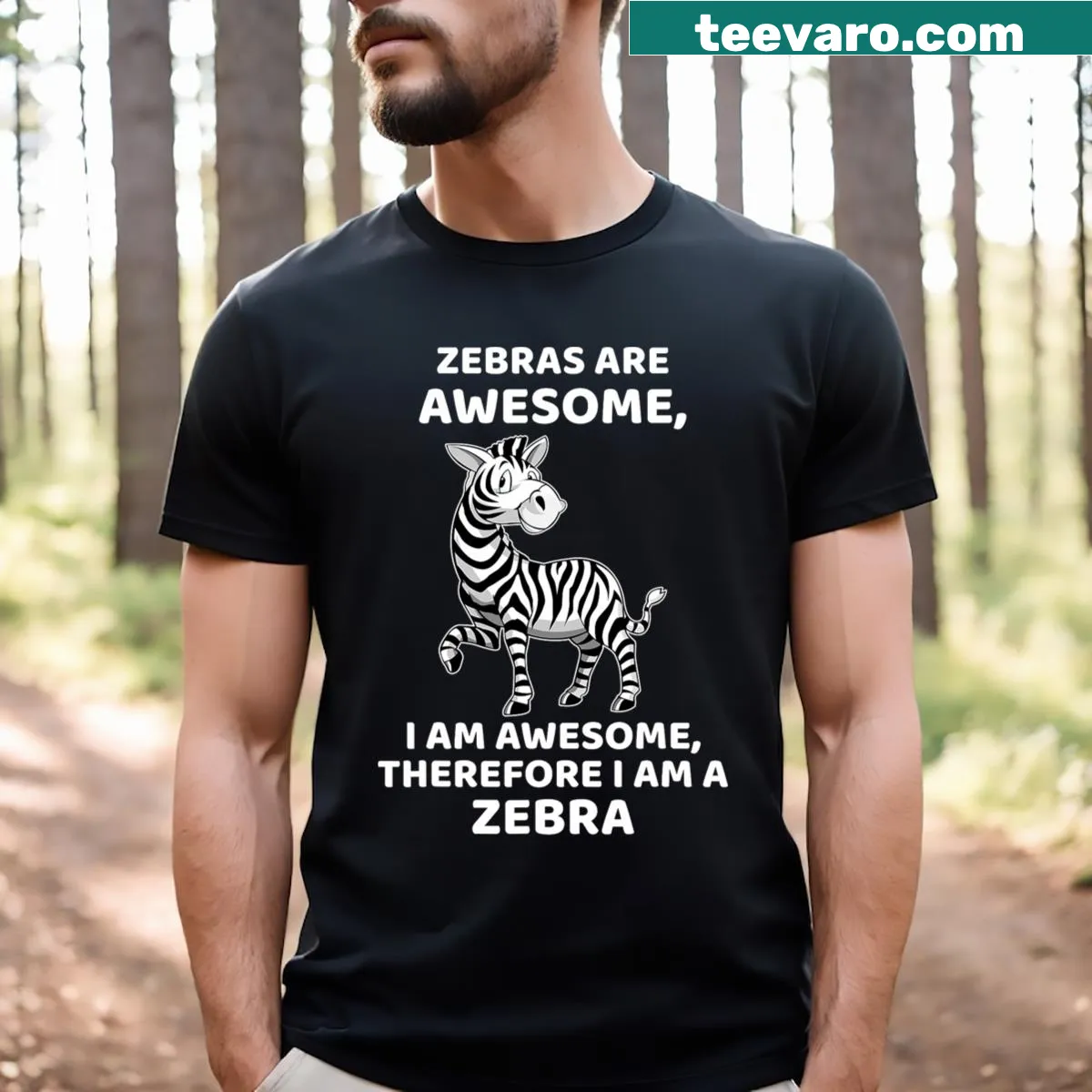 Cartoon T-shirt for zebra lovers featuring a playful zebra design — on a men's t-shirt