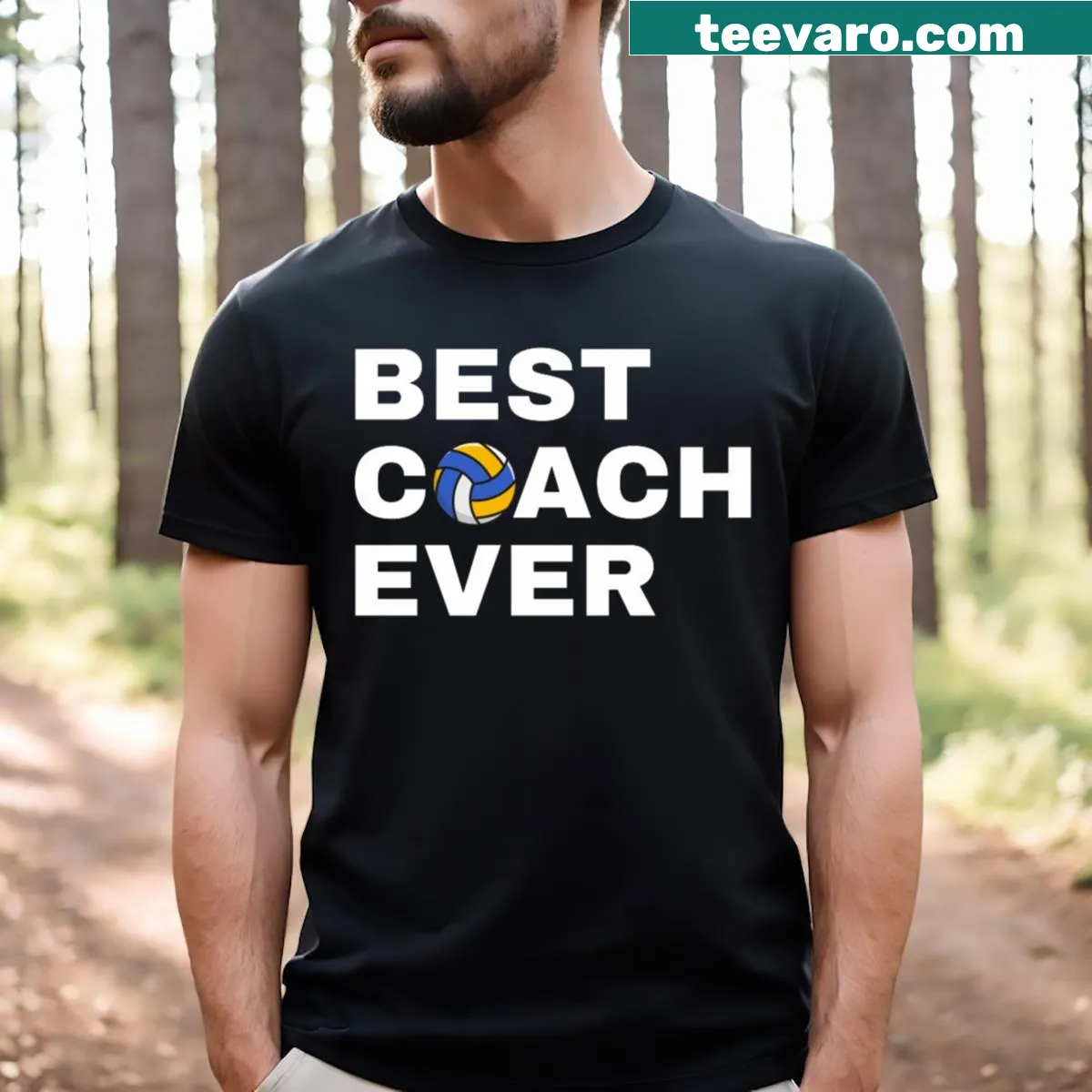 White T-shirt with 'Best Coach Ever' text for beach volleyball coaches — on a men's t-shirt