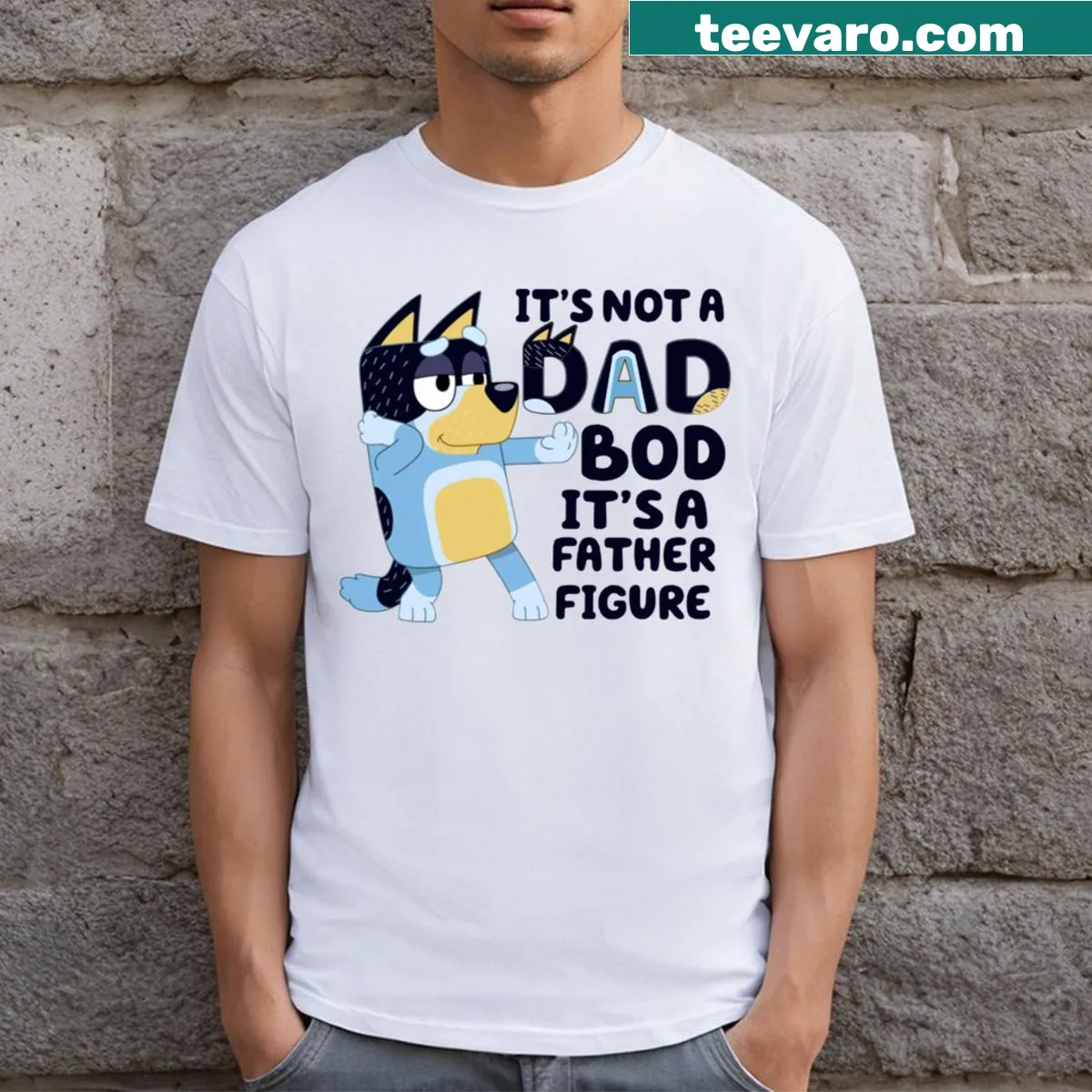 Bluey-themed t-shirt with 'Best Dad' graphic — on a men's t-shirt