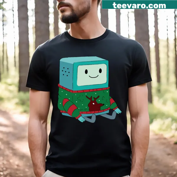 Bmo character from Adventure Time on a T-shirt