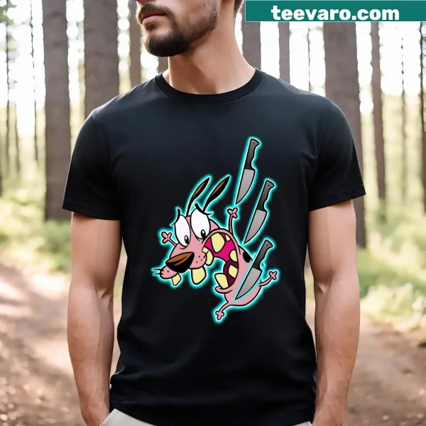 Cartoon design of Courage the Cowardly Dog on a T-shirt