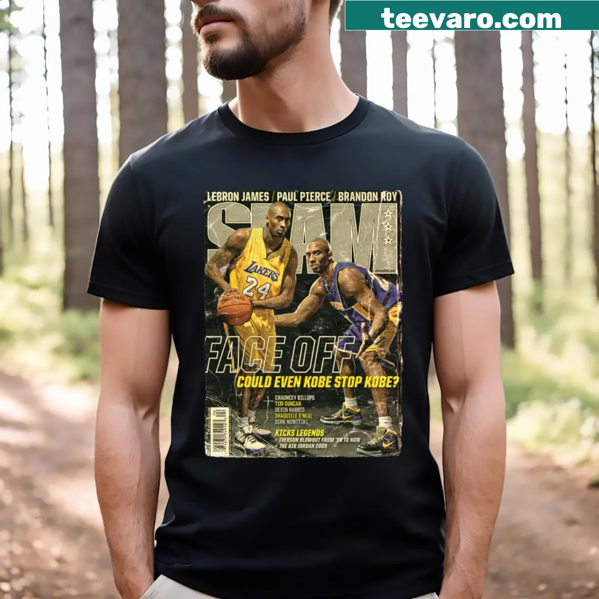 Basketball-themed T-shirt featuring 'Cover Slam Jordan Dunk Face Off' — on a men's t-shirt
