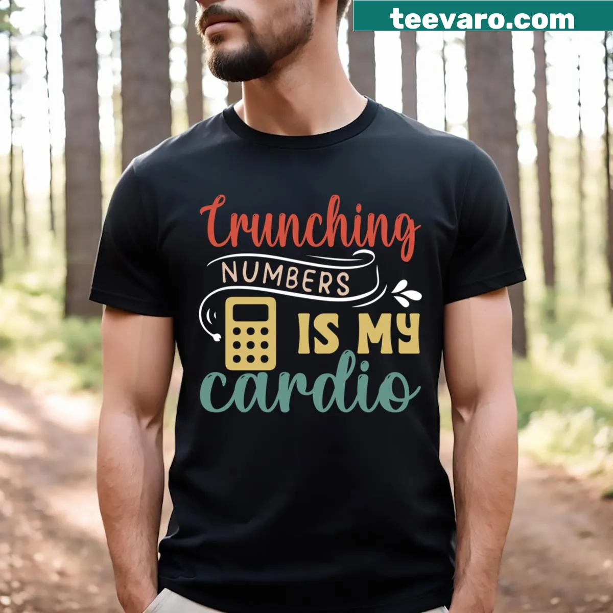 Funny accounting graphic tee with cardio theme — on a men's t-shirt