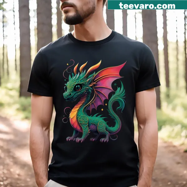 T-shirt featuring a cute elvish dragon illustration