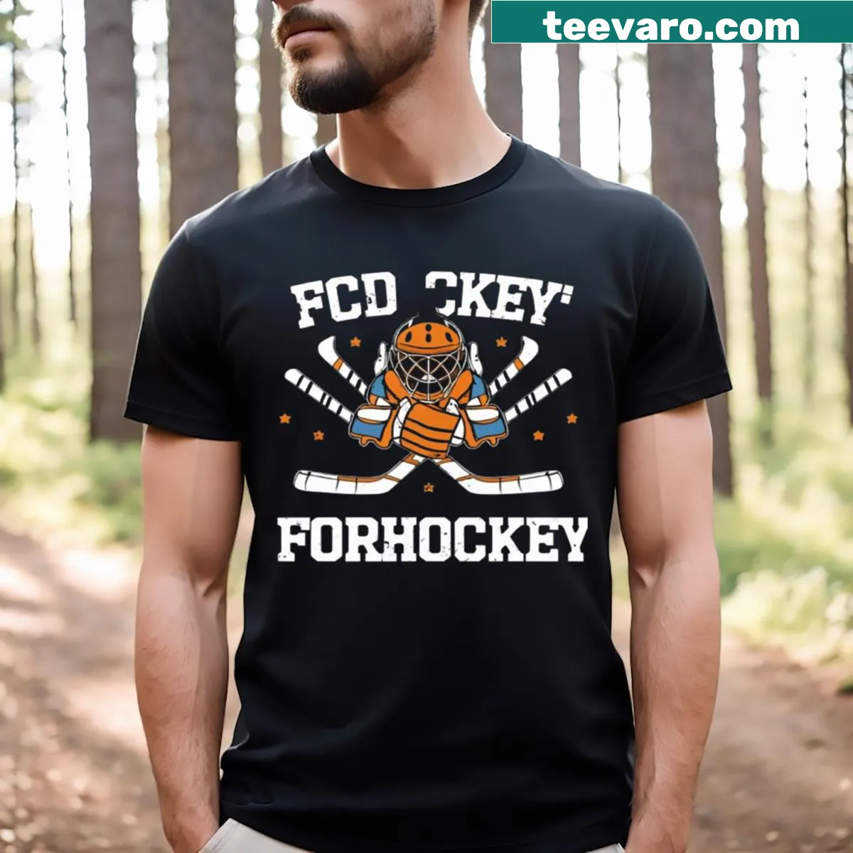 Playful cartoon hockey graphic T-shirt for men celebrating ice hockey — on a men's t-shirt