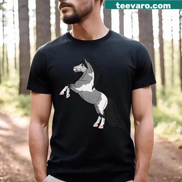 Cute T-shirt with a rearing gray pony and spots design