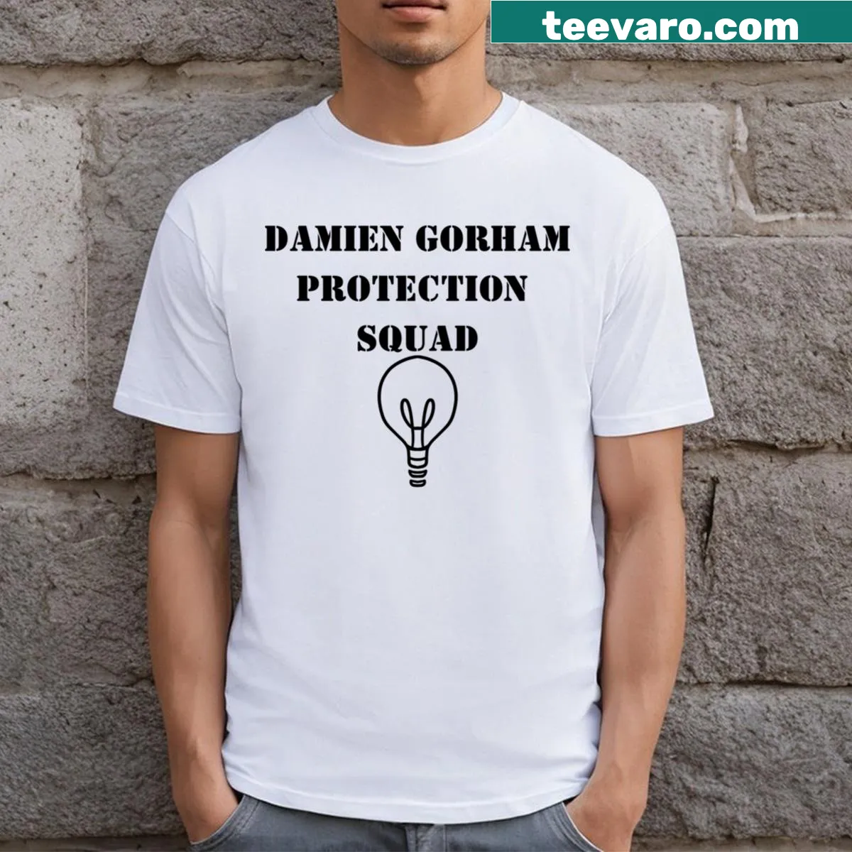 Text-based T-shirt featuring 'Protection Squad' in bold typography — on a men's t-shirt