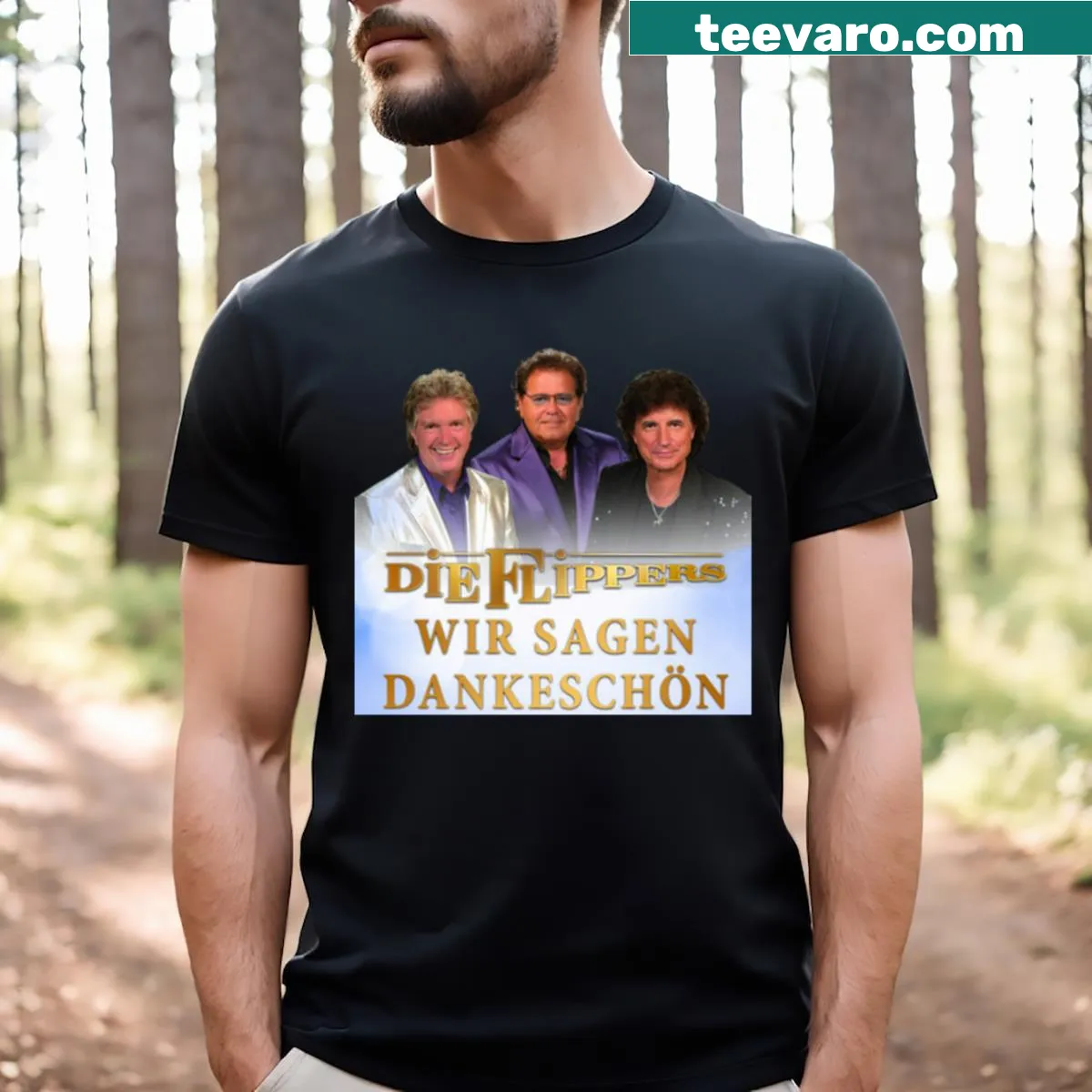 Vintage-style Die Flippers tribute T-shirt — on a men's t-shirt