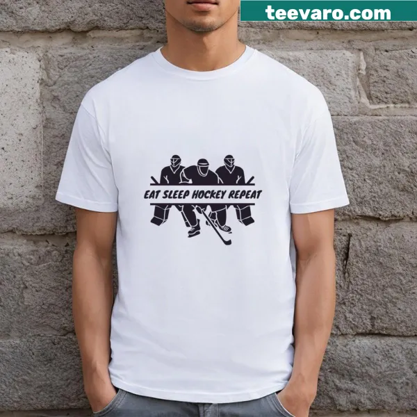 Funny Eat Sleep Hockey Repeat T-shirt for ice hockey lovers