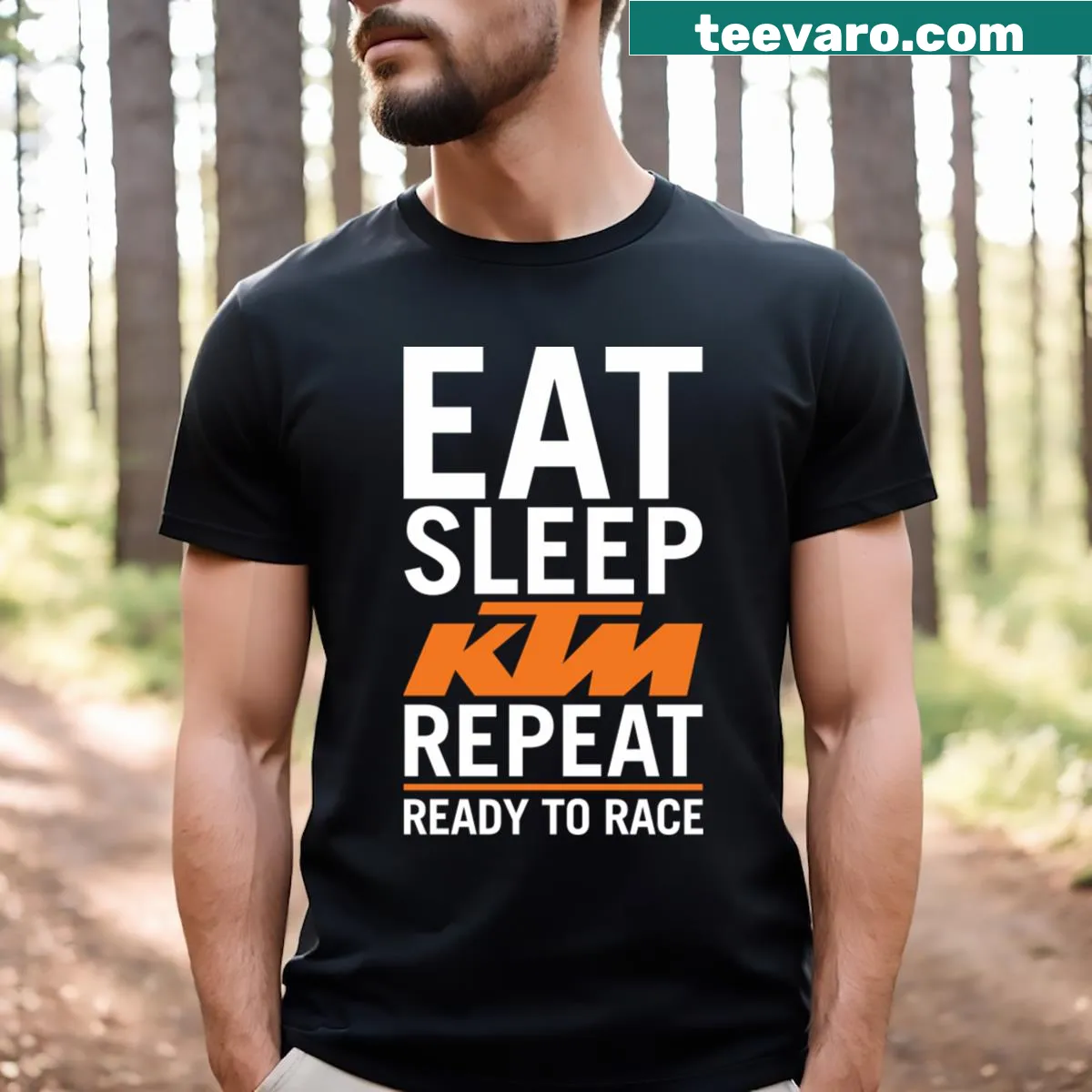 Typographical design Eat Sleep KTM Repeat on a T-shirt — on a men's t-shirt