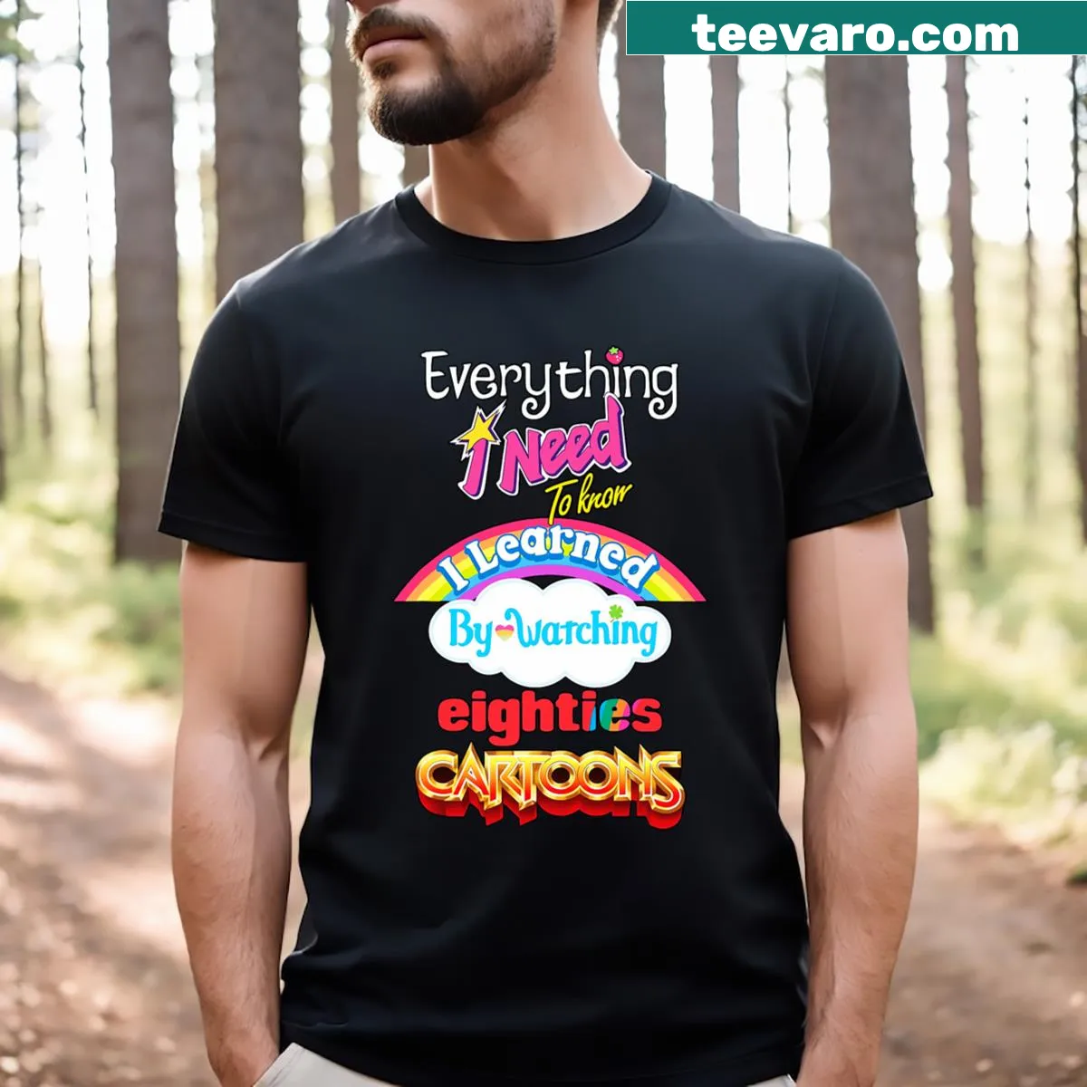 Nostalgic T-shirt featuring eighties cartoons quote — on a men's t-shirt