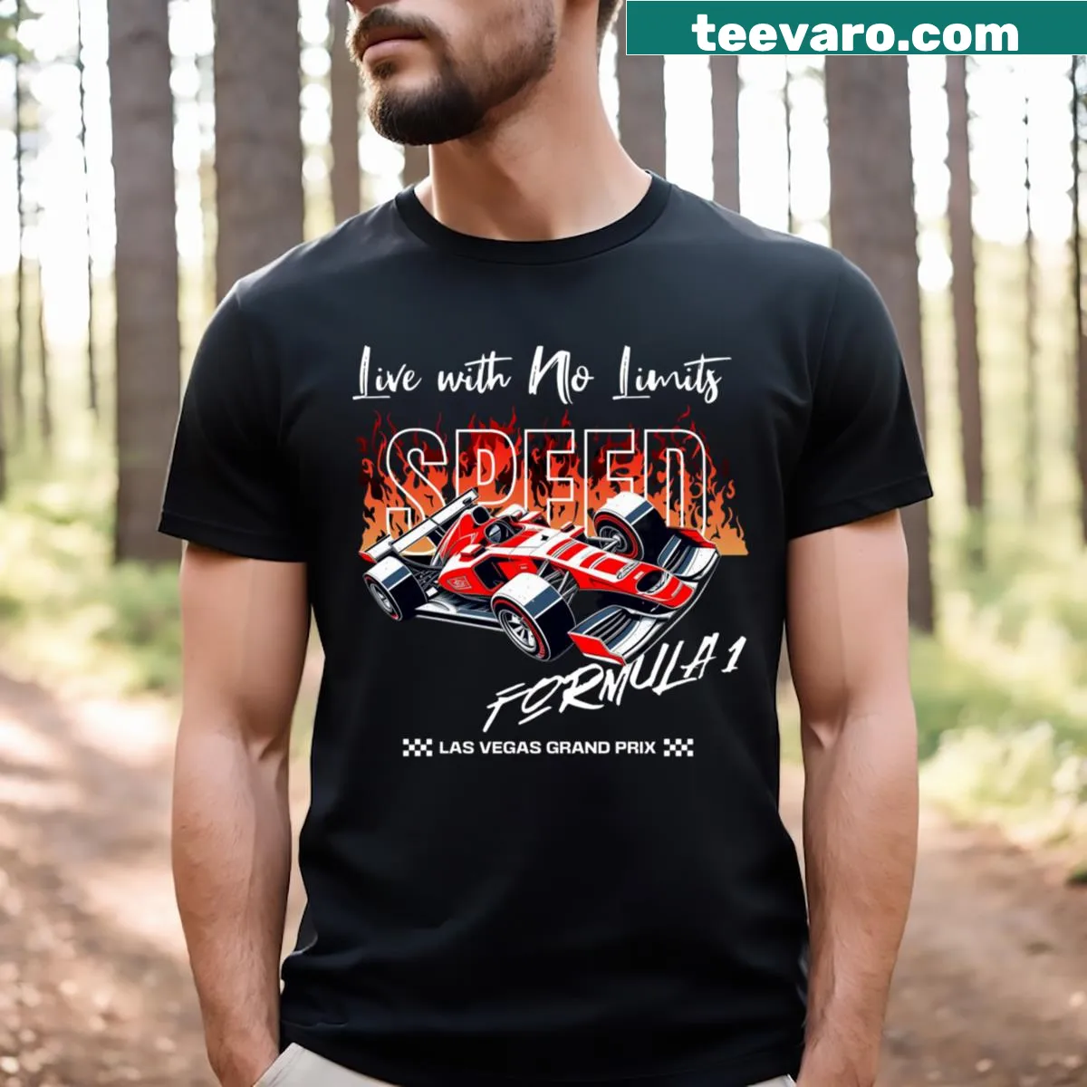Formula Racing graphic T-shirt featuring Las Vegas elements. — on a men's t-shirt