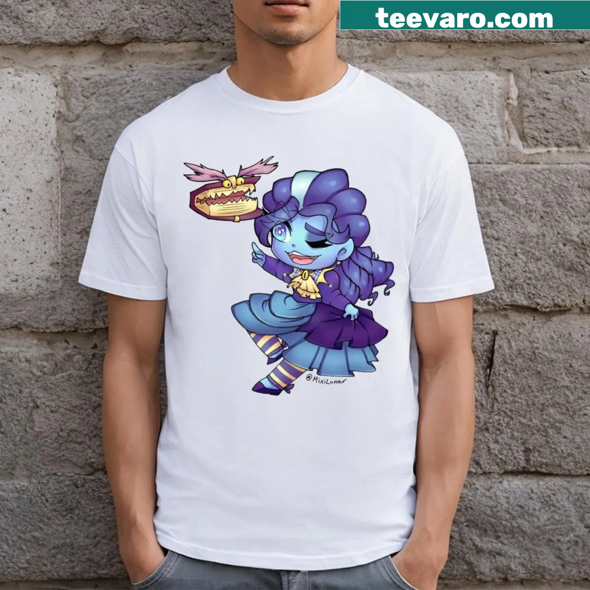 Unique fantasy-themed T-shirt featuring Frankelda Herneval design. — on a men's t-shirt