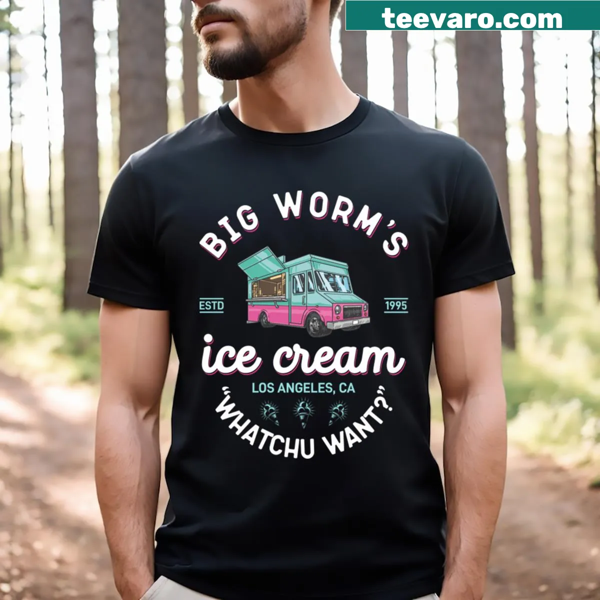 Funny Friday Movie Big Worms Ice Cream quote on T-shirt. — on a men's t-shirt