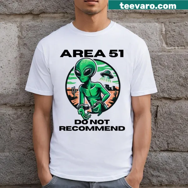 Vintage-style UFO graphic above 'Area 51' text on t-shirt