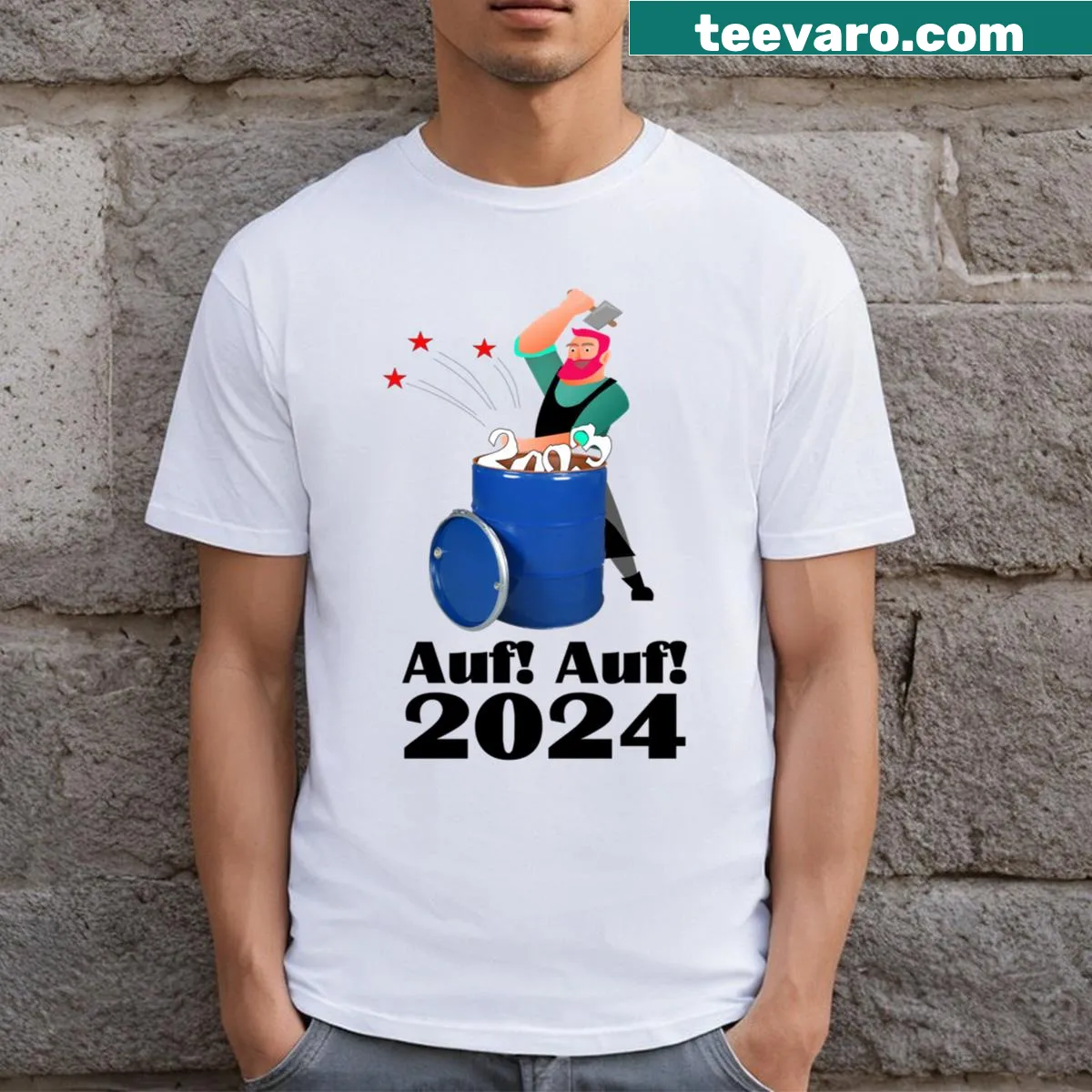Funny New Year’s T-shirt with humorous illustration — on a men's t-shirt