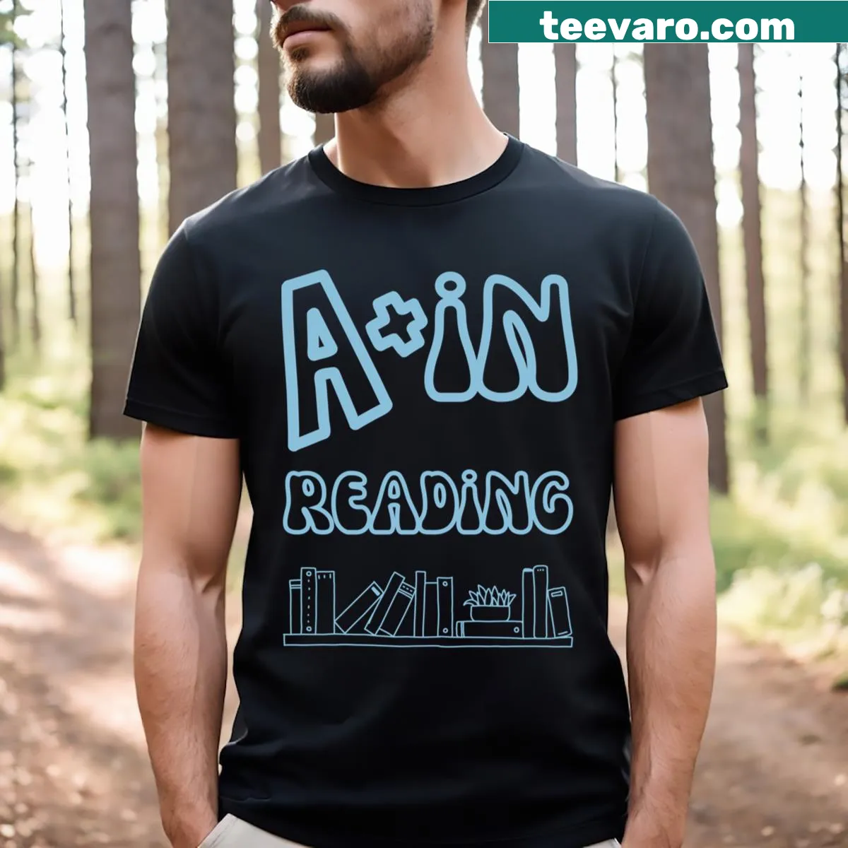 Teacher T-shirt with a humorous winter reading illustration — on a men's t-shirt