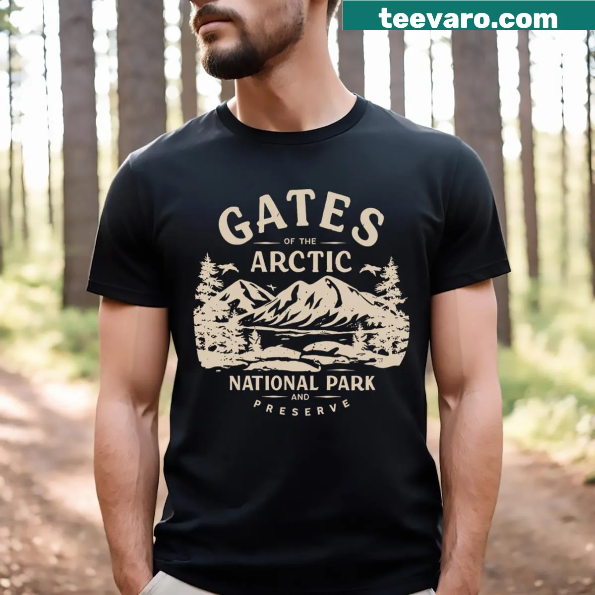 Vintage Alaska national park camping t-shirt with outdoor themes — on a men's t-shirt
