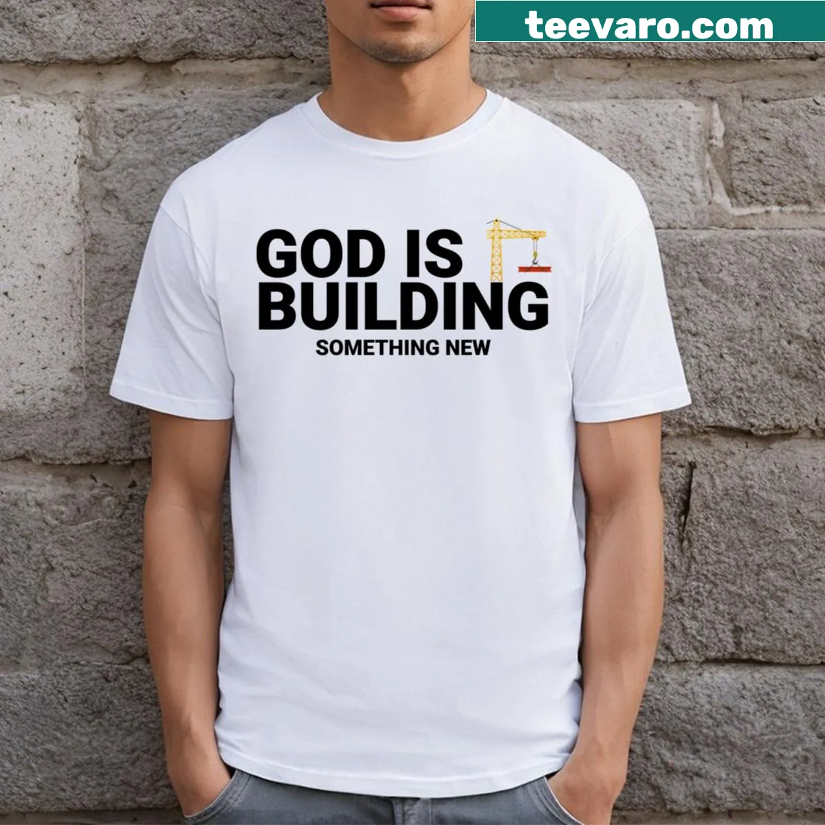 Inspirational graphic t-shirt with message about divine creation — on a men's t-shirt