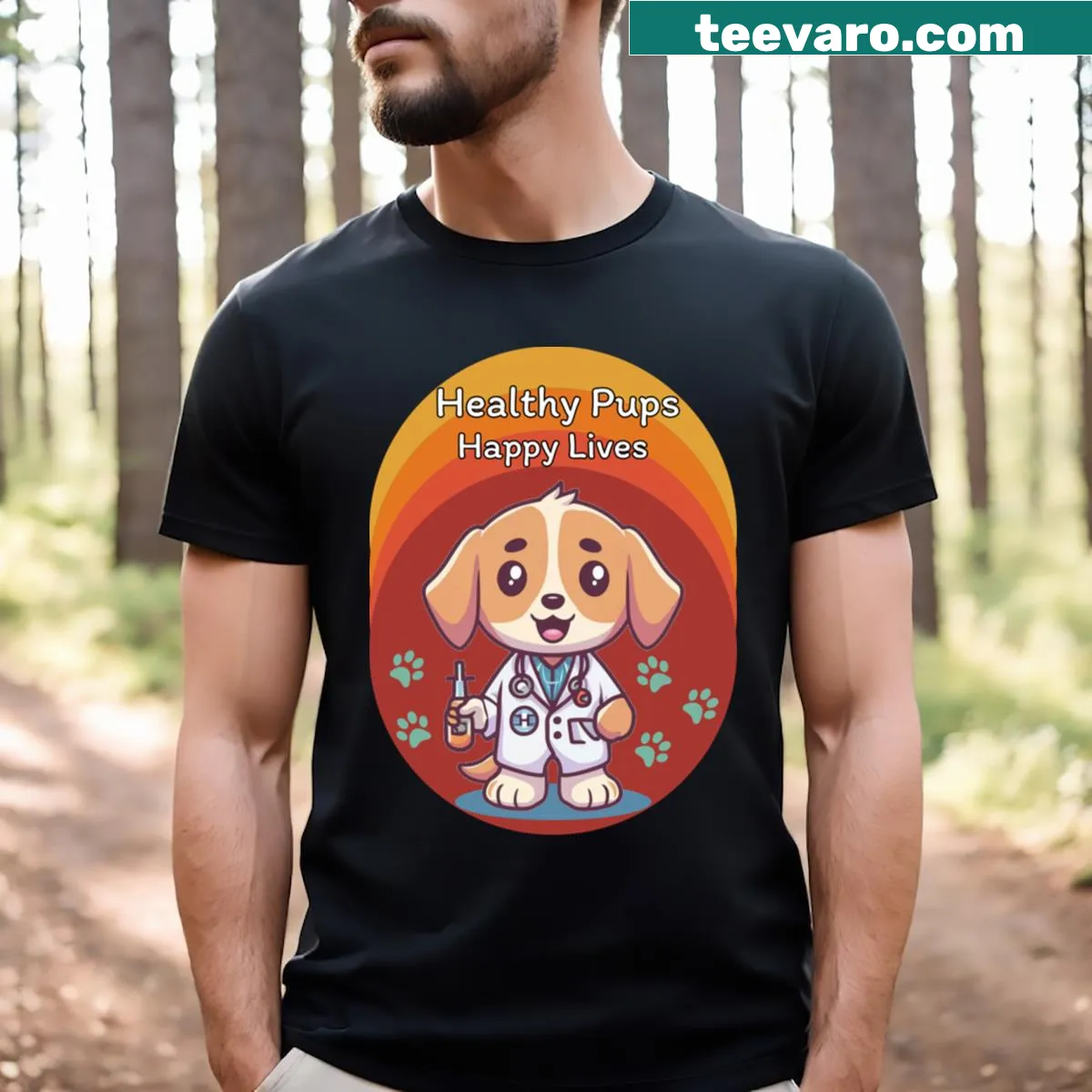 Positive slogan about healthy dogs on a t-shirt — on a men's t-shirt