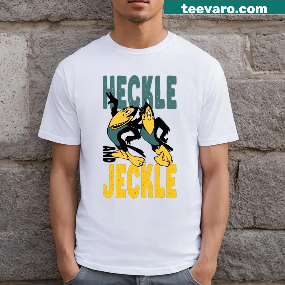 Vintage cartoon T-shirt featuring Heckle and Jeckle — on a men's t-shirt