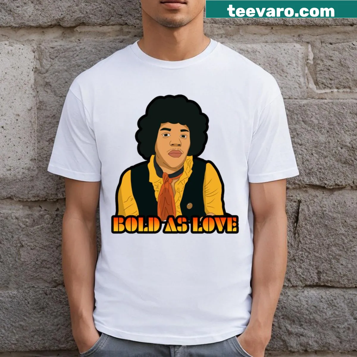 Inspirational T-shirt with bold typography inspired by Jimi Hendrix — on a men's t-shirt