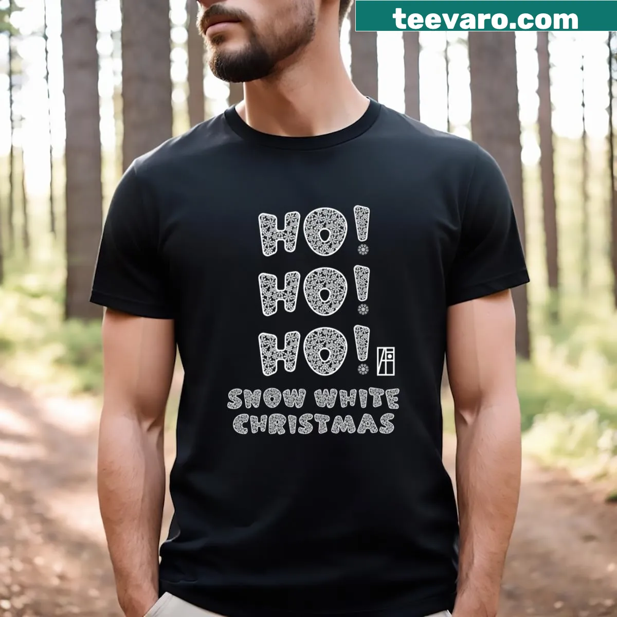 Christmas T-shirt featuring a snow white-themed design — on a men's t-shirt