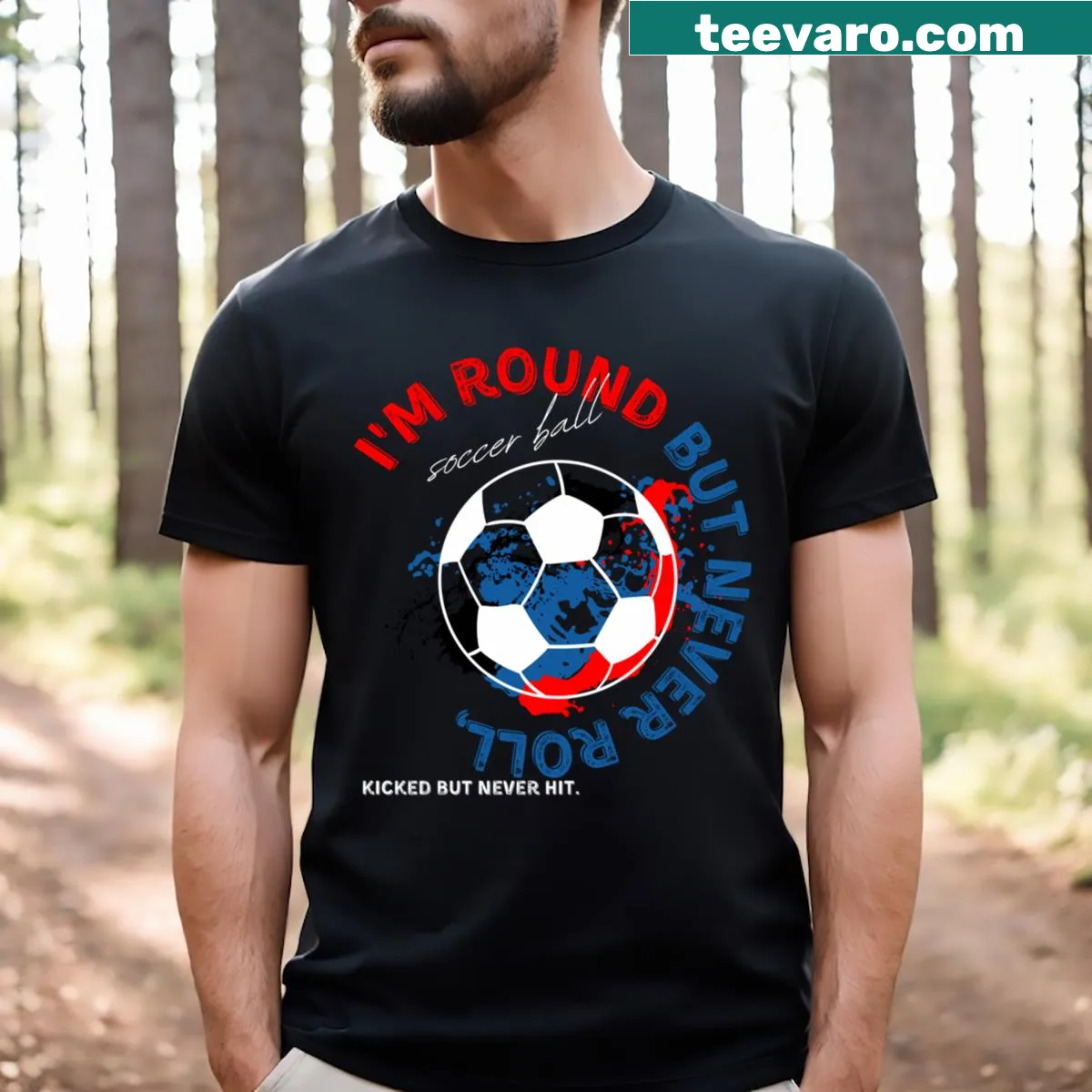 Playful sports-themed T-shirt featuring whimsical ball illustrations — on a men's t-shirt