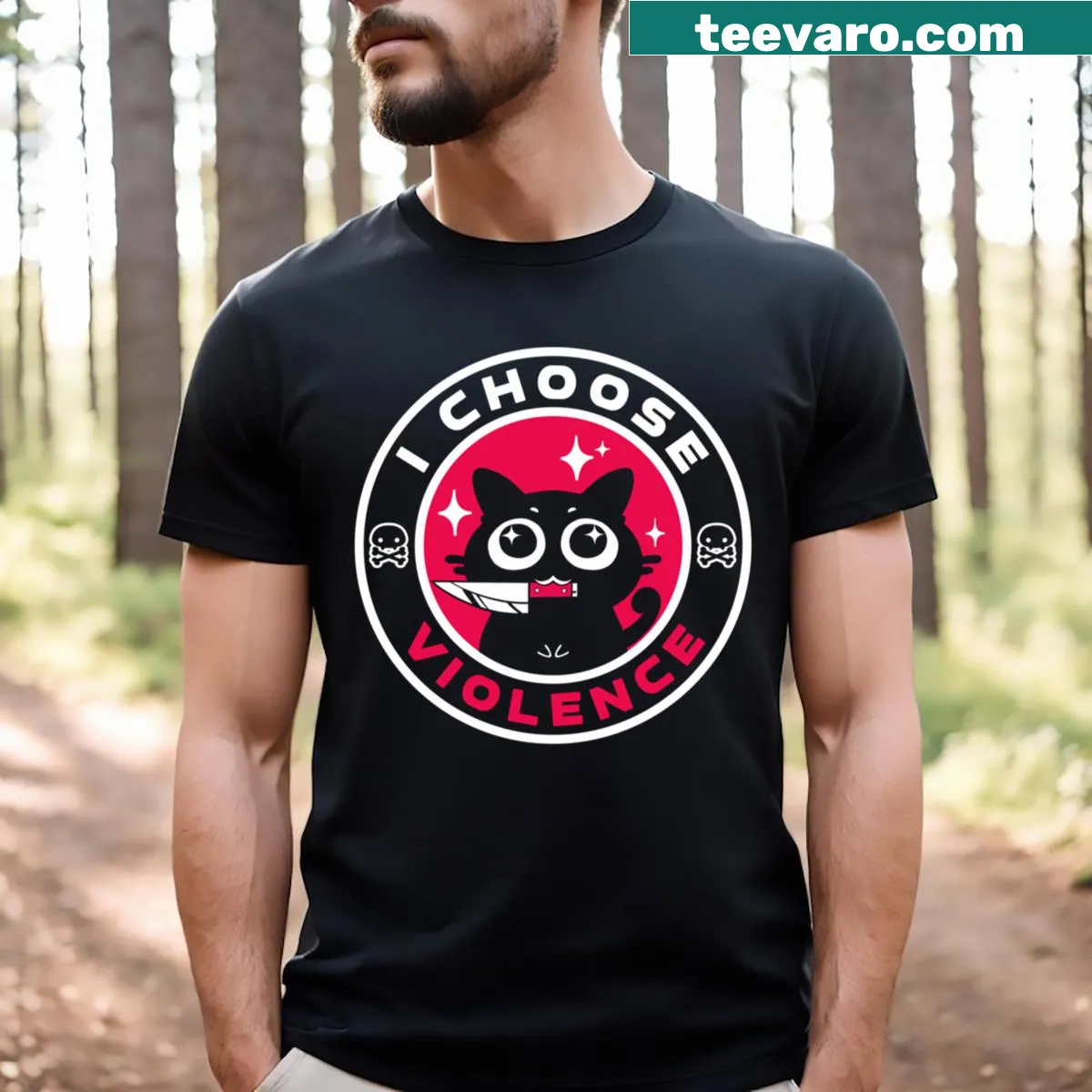 Funny dark T-shirt with text 'I Choose Violence' for cat lovers — on a men's t-shirt