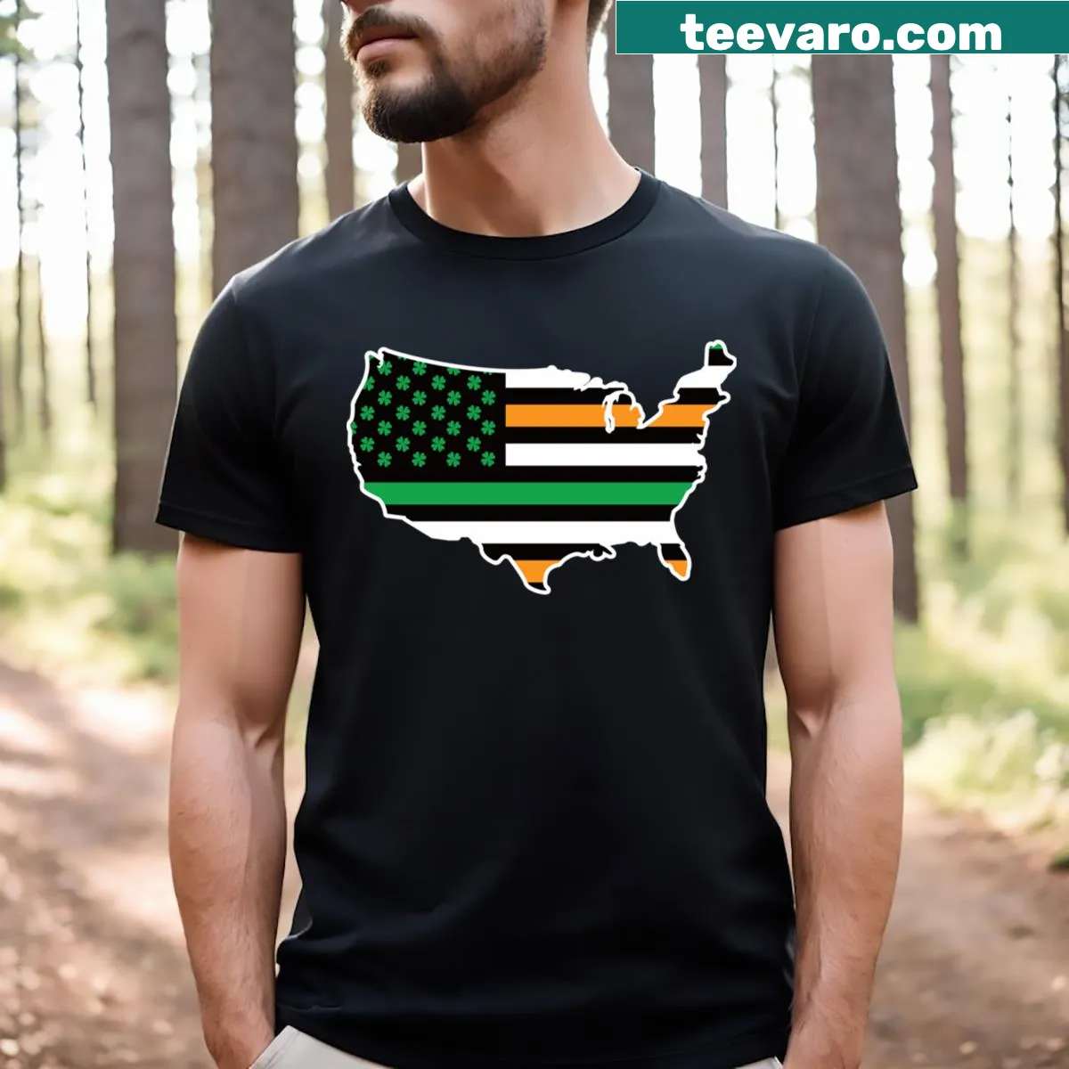 Map design t-shirt symbolizing Irish American culture — on a men's t-shirt