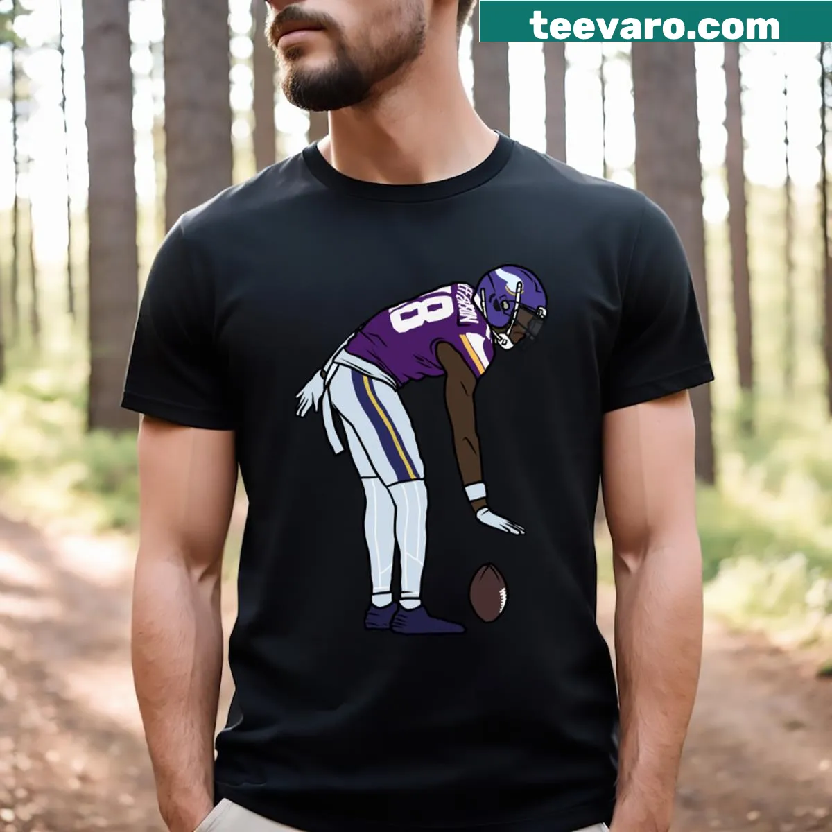 Playful celebration graphic t-shirt inspired by Justin Jefferson — on a men's t-shirt