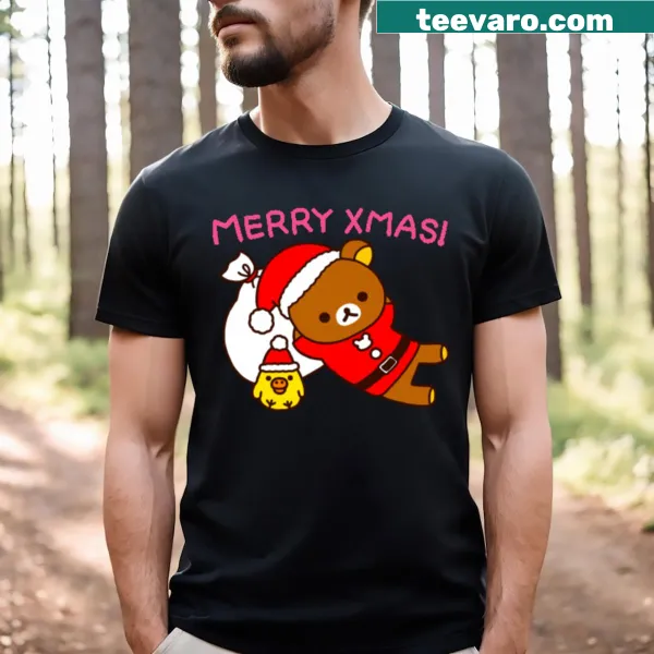 Kawaii Rilakkuma in festive attire for Christmas on a T-shirt