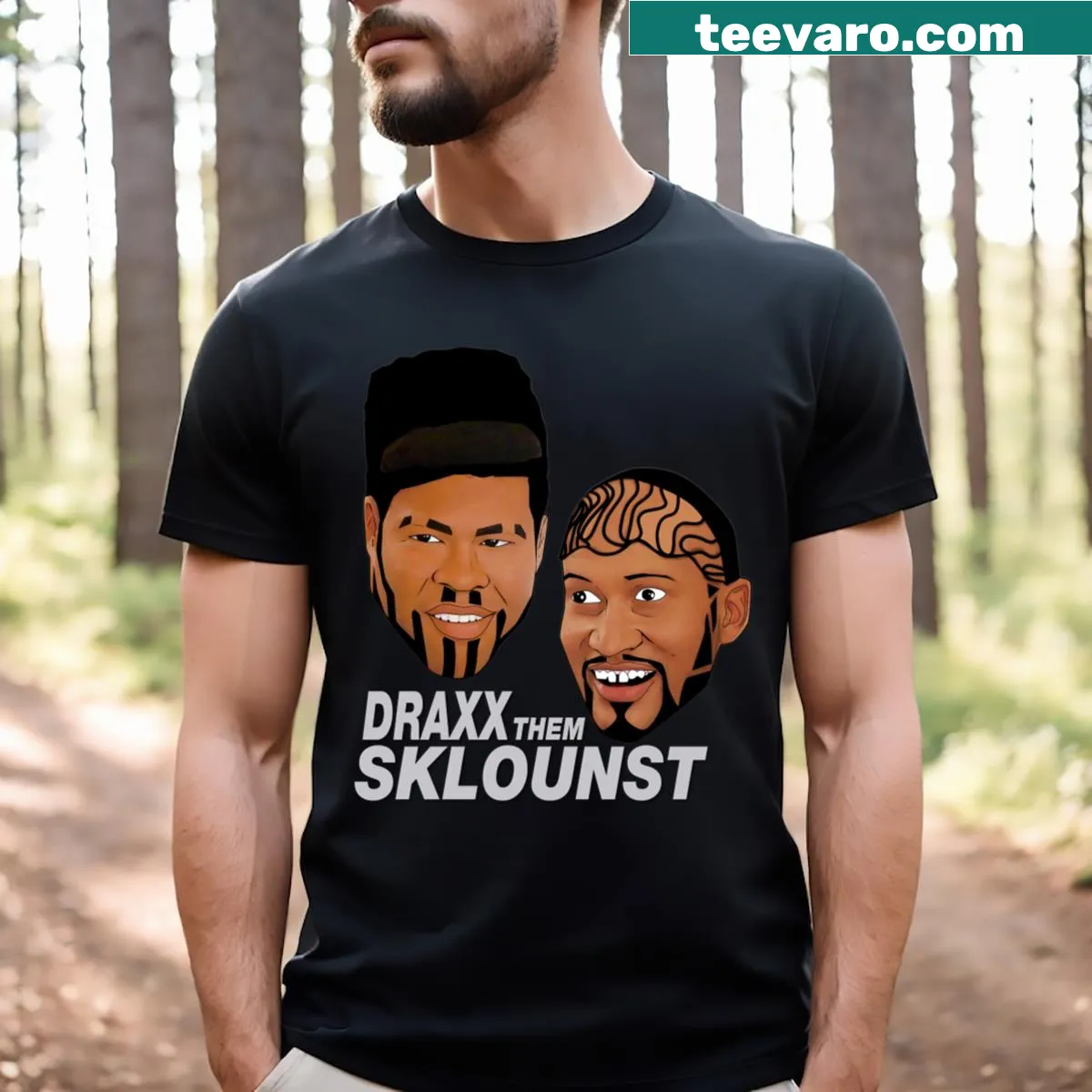 Funny t-shirt with the phrase 'Draxx Them Sklounst' in bold typography — on a men's t-shirt