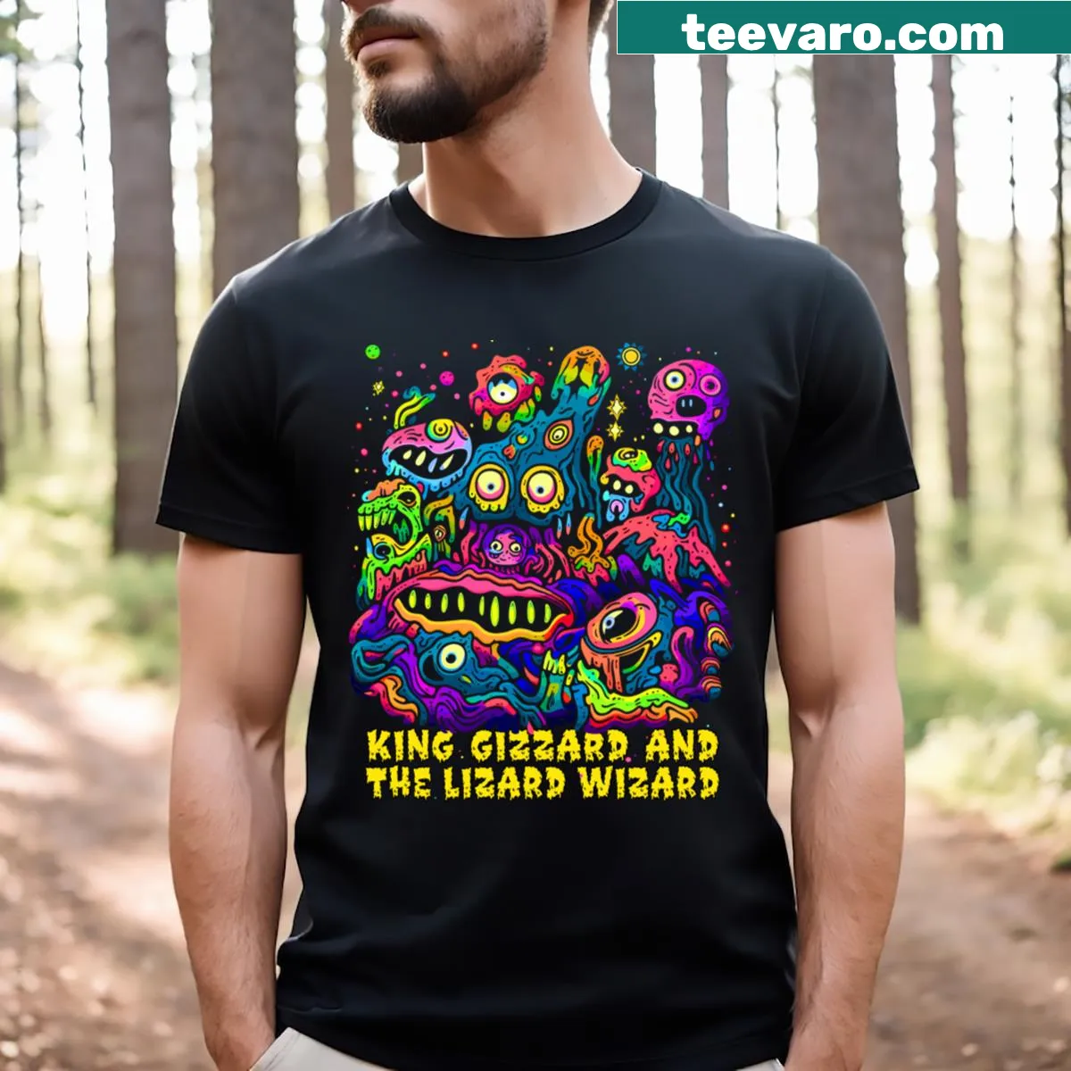 Original fan art of King Gizzard on T-shirt — on a men's t-shirt