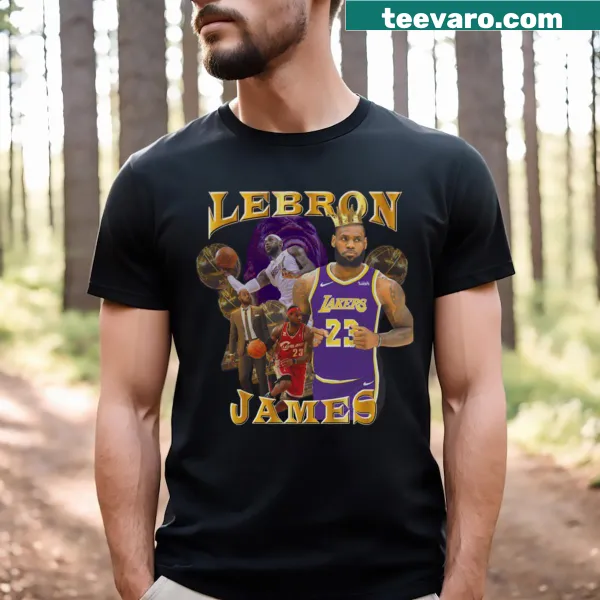T-shirt featuring the text 'King James' celebrating the basketball star