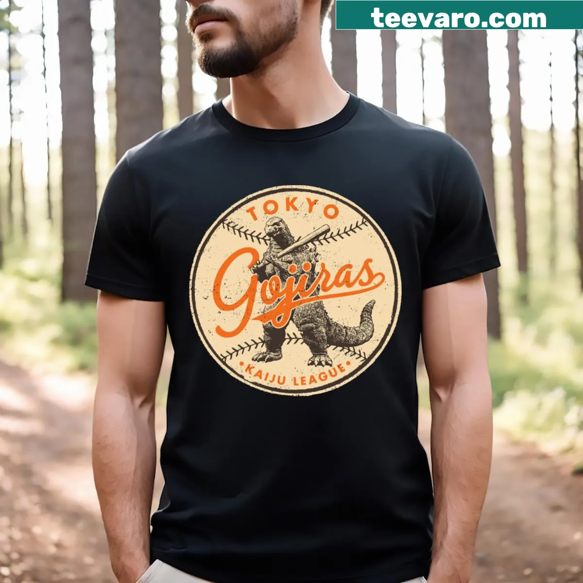 Playful monster-themed baseball t-shirt — on a men's t-shirt