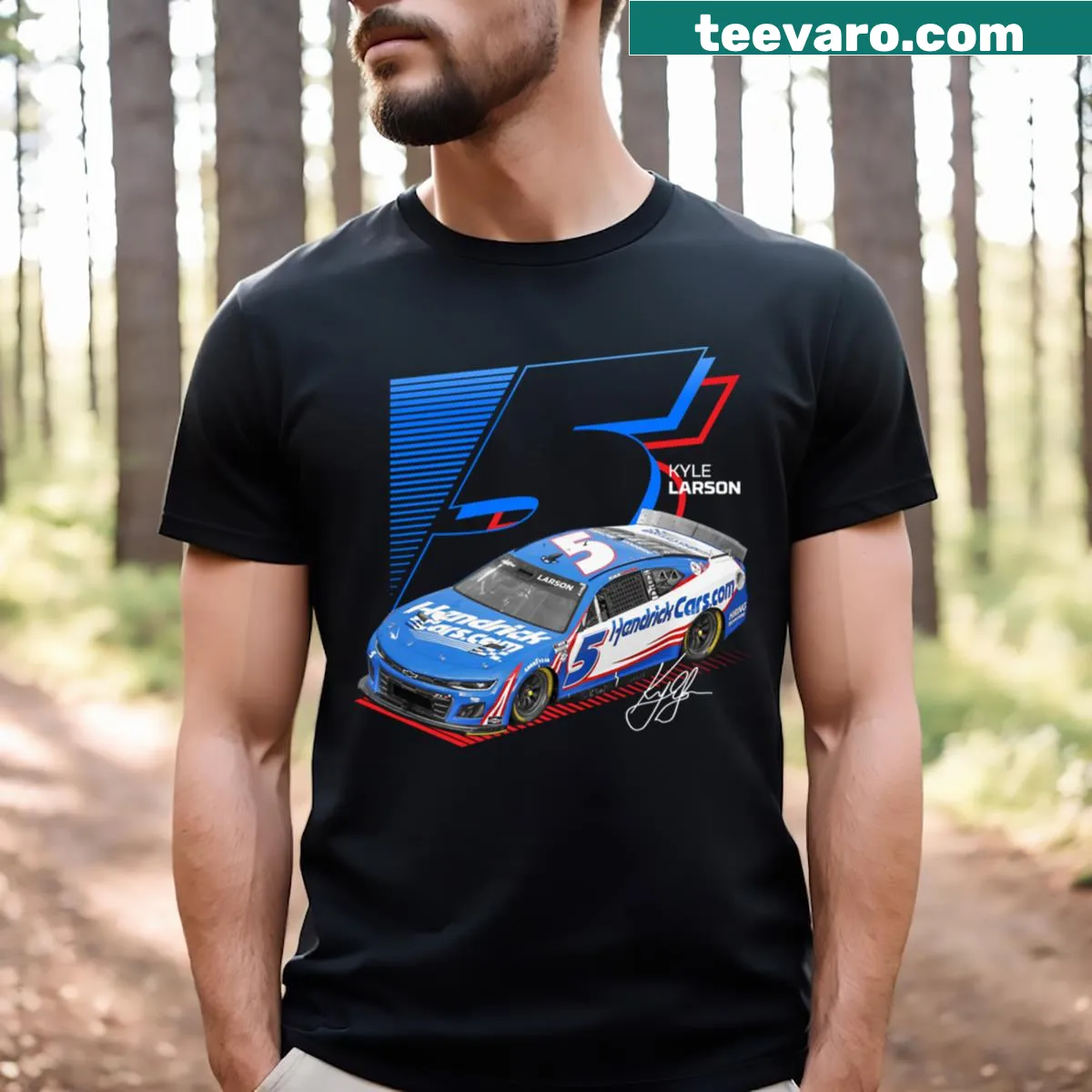 T-shirt featuring Kyle Larson and Chevy branding — on a men's t-shirt