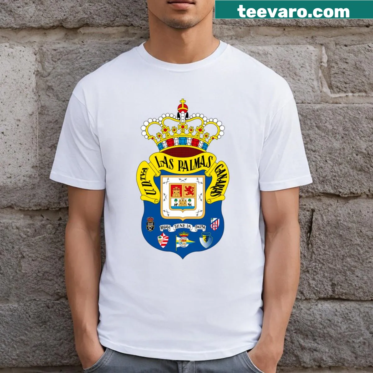 Vintage-style Las Palmas t-shirt with a scenic beach graphic — on a men's t-shirt