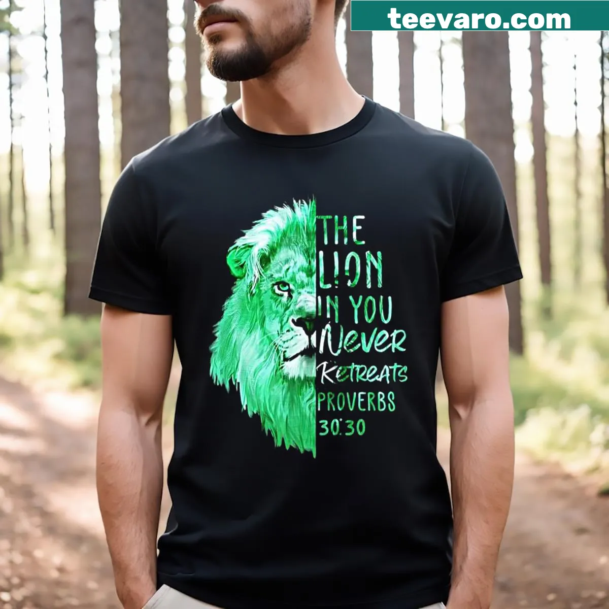 Illustrated t-shirt featuring the Lion of Judah in a vivid design — on a men's t-shirt