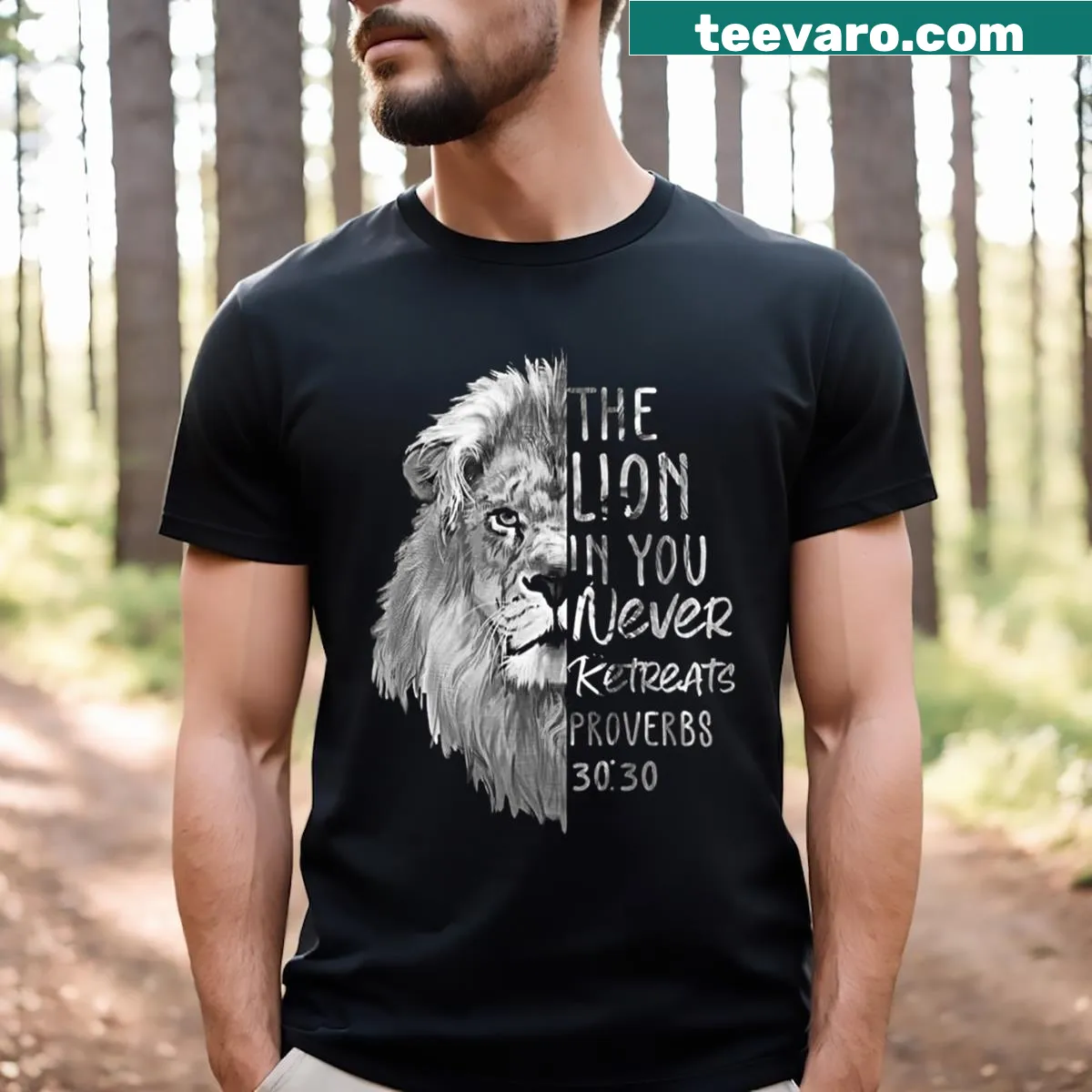 T-shirt featuring an illustration of the Lion of Judah symbol — on a men's t-shirt
