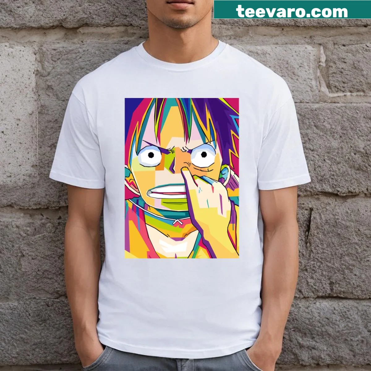 WPAP art style featuring a character on a humorous t-shirt — on a men's t-shirt