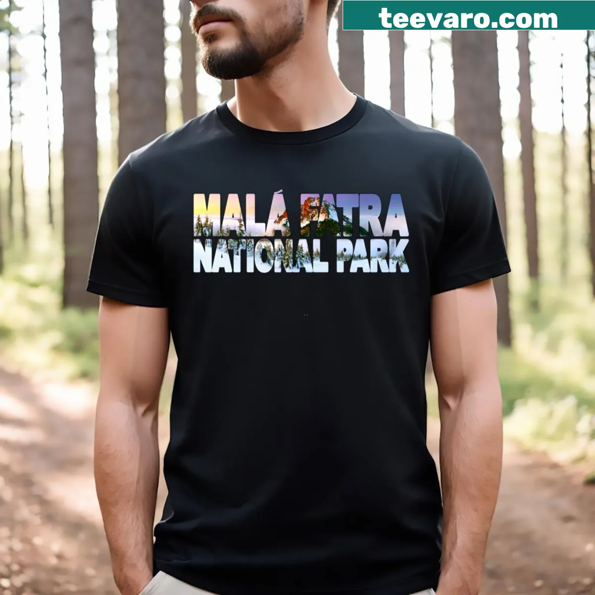 Illustrated T-shirt featuring the winter scenery of Mala Fatra National Park in Slovakia — on a men's t-shirt