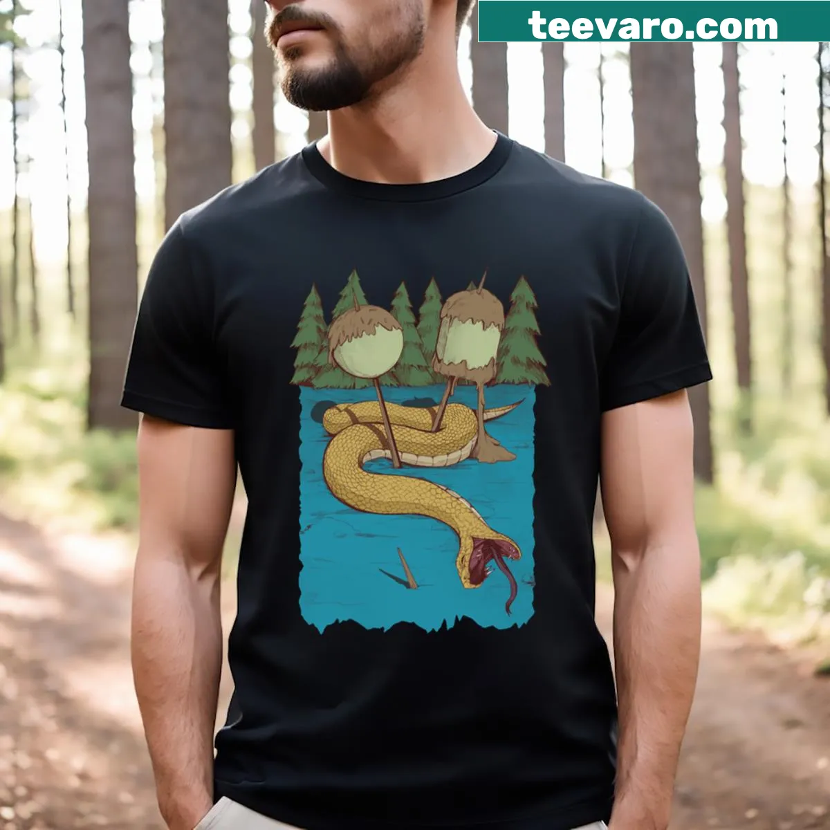Graphic T-shirt featuring Marceline from the animated series playing rock music — on a men's t-shirt