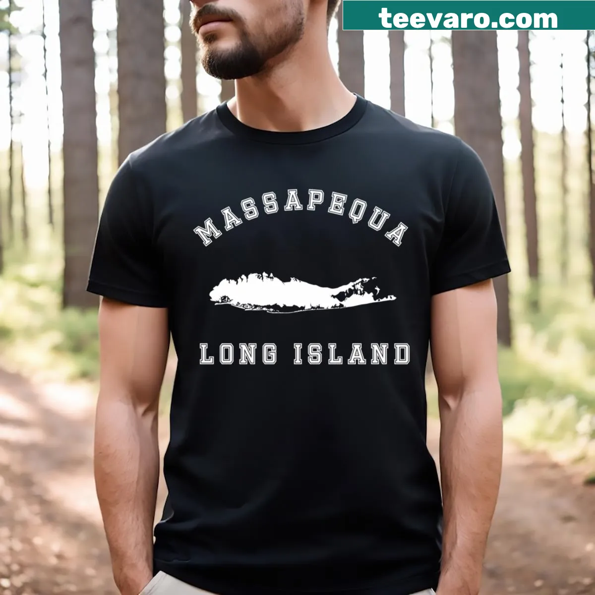 Massapequa Long Island T-shirt with playful cartoon design — on a men's t-shirt