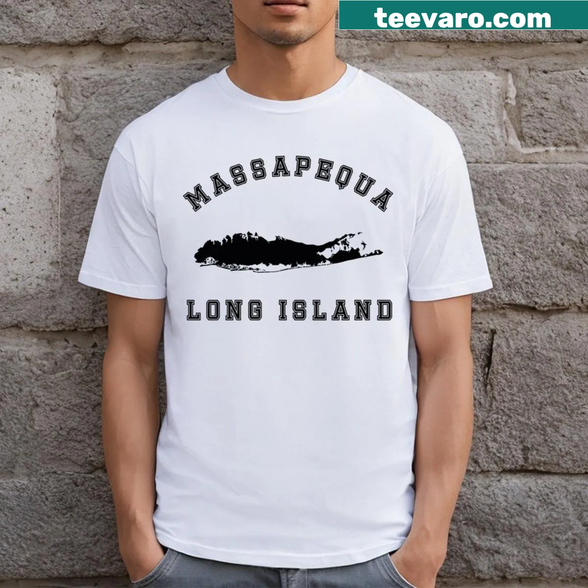 Typographic design representing Massapequa Long Island on a t-shirt — on a men's t-shirt