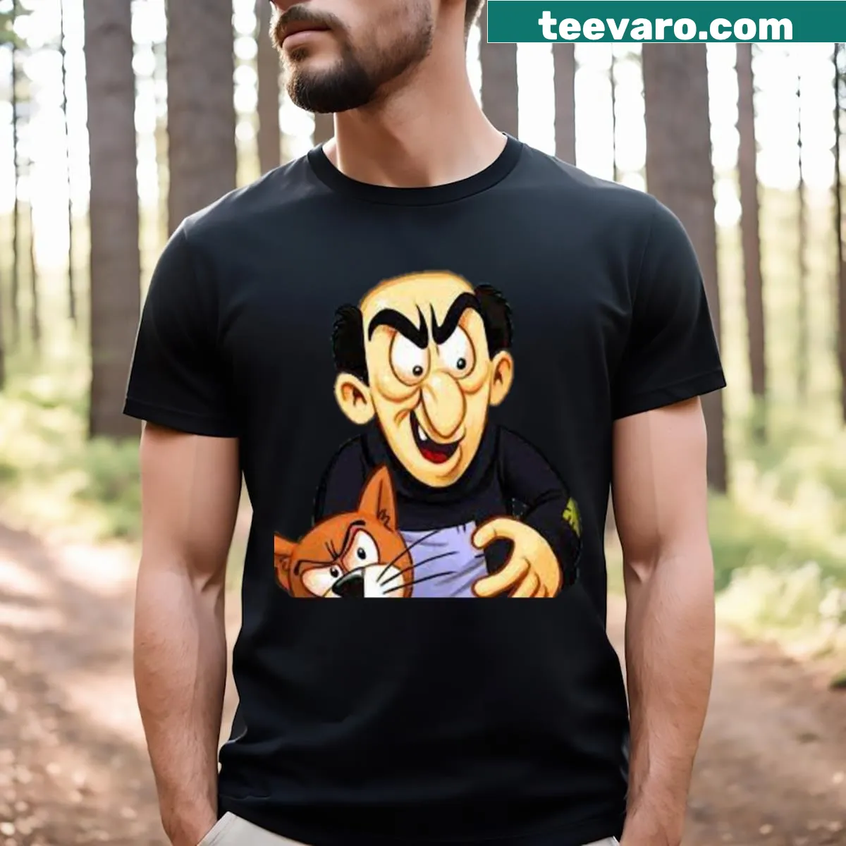 Playful couple t-shirt featuring magical adventure graphics — on a men's t-shirt