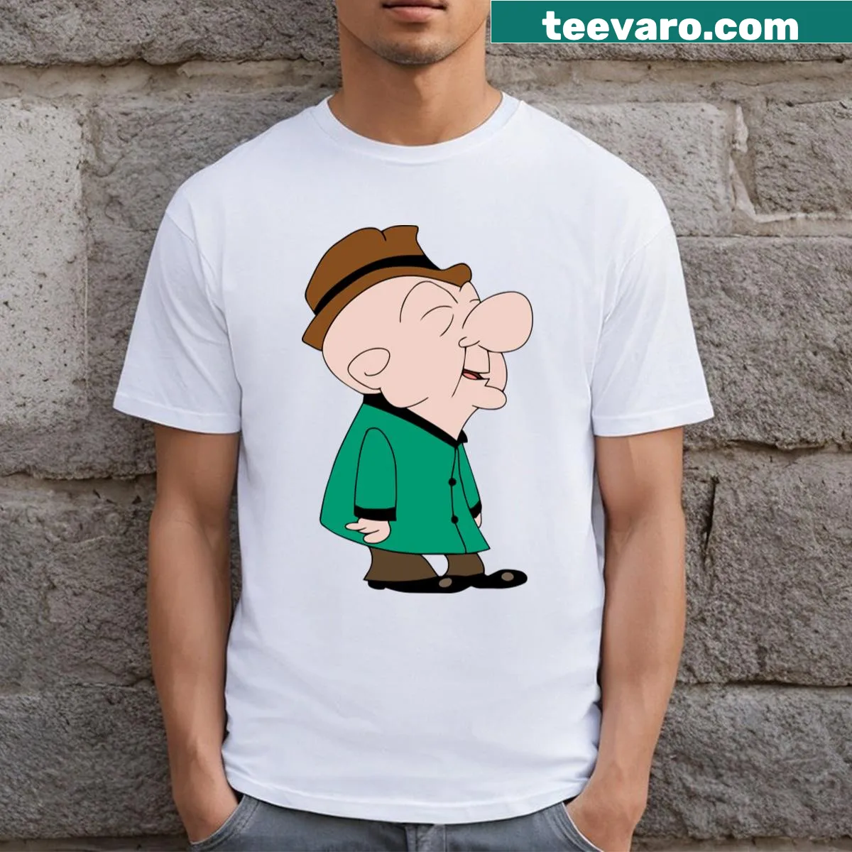 Graphic T-shirt featuring Mr. Magoo from classic cartoons — on a men's t-shirt