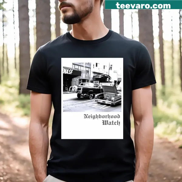 T-shirt promoting community spirit with a Neighborhood Watch graphic