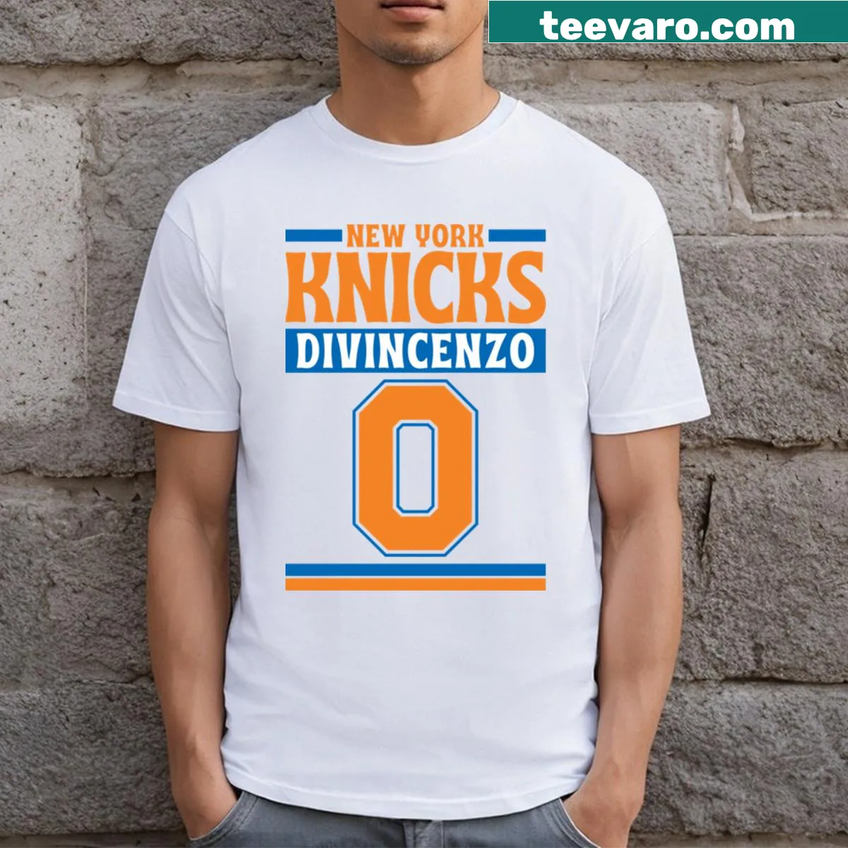 Limited edition New York Knicks t-shirt with Divincenzo's number 0 — on a men's t-shirt